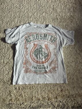 Aerosmith small "Back in the Saddle" Graphic Tee - White with Green & Rust Print